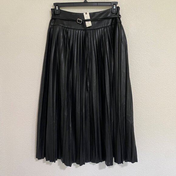 Anthropologie Maeve Faux-Leather Pleated Midi Skirt 6 Black Vamp Whimsgoth Rave - Picture 4 of 16